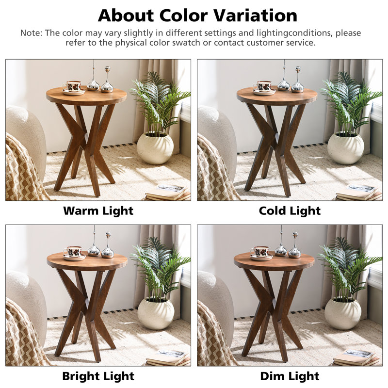 Jahey Solid Wood Crossed Legs Round End Table with Smooth Top and Sturdy Four-Leg Base, Brown