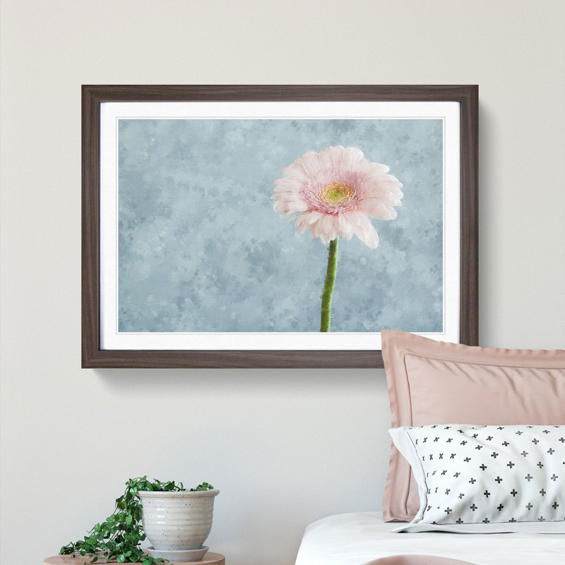Lone Pink Gerbera - Picture Frame Graphic Art Print, Walnut Framed, 33cm H x 45cm W x 2cm D