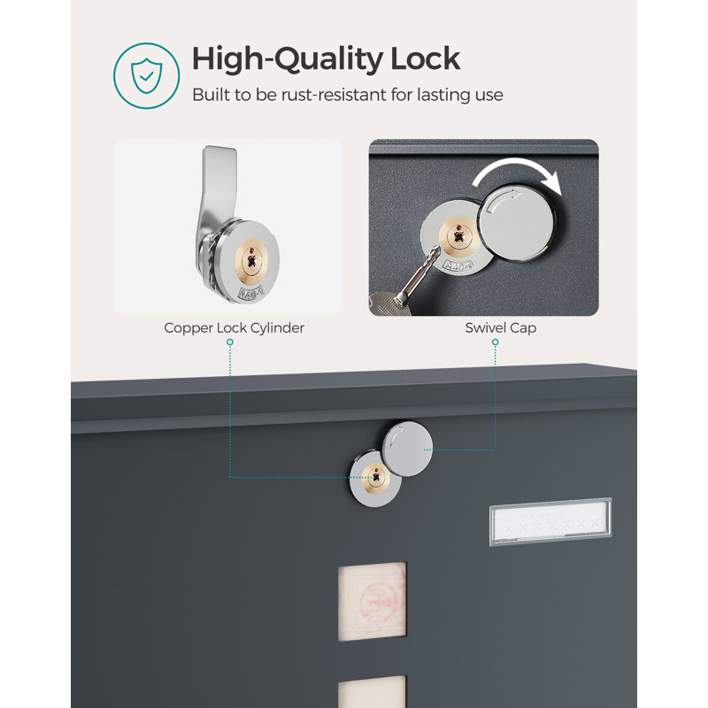 Lenka Locking Post Mounted Letter Box, 13.3'' H x 12.1'' W x 3.9'' D, Grey