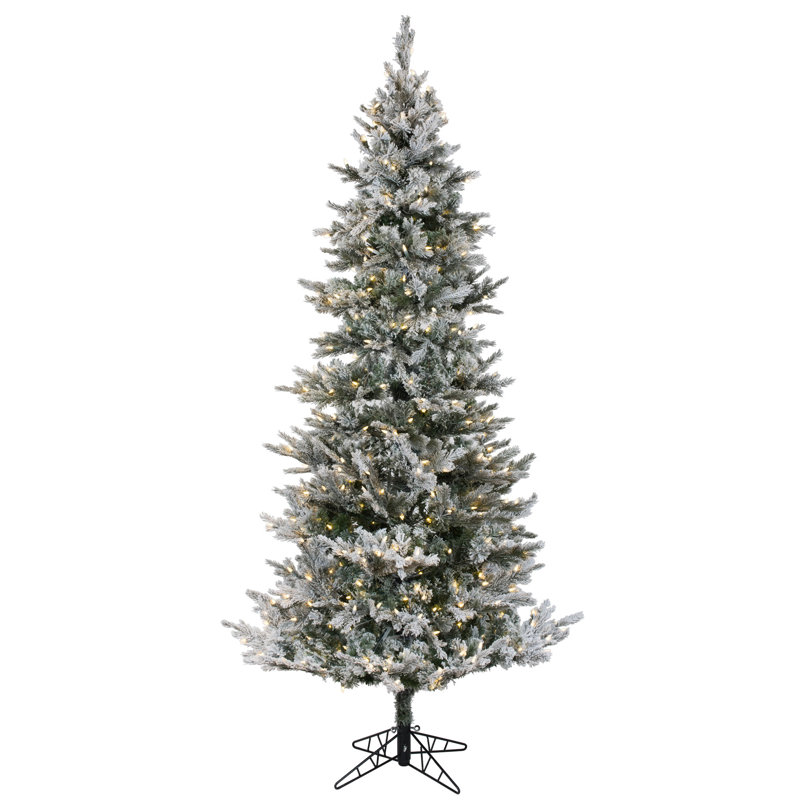 Kiana Flocked Pine Artificial Christmas Tree with LED Lights with Stand, 6.5' H