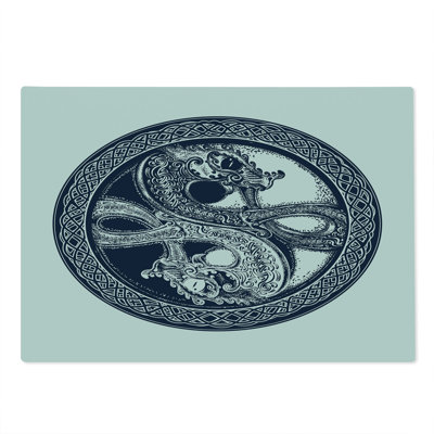 Ambesonne Celtic Dragon Cutting Board Large Size Mystic Yin Yang Violet Blue Off White
