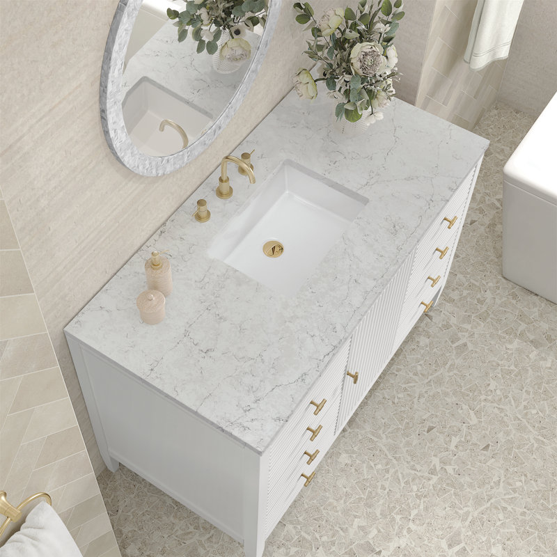 Myrrin 48'' W Single Vanity, Bright White, Eternal Jasmine Pearl, 8" Widespread
