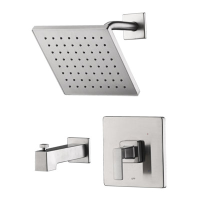 Rift Collection Shower System: 8" Square Rain Shower Head, Tub Spout, & Rough-in Valve Included - Brushed Nickel