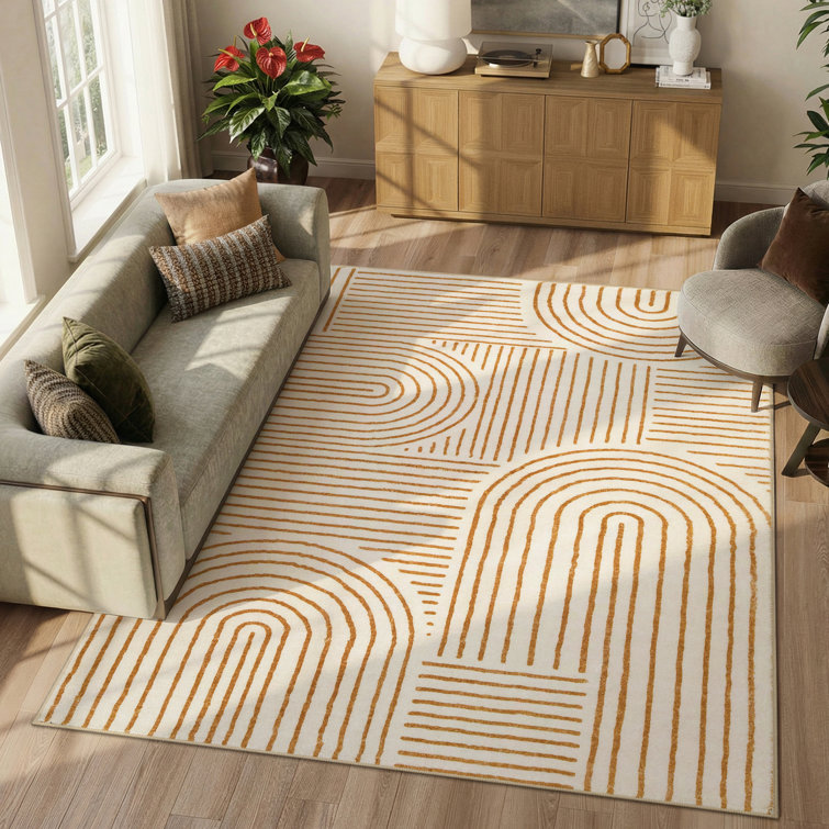 Celeta Abstract Rainbow Striped Area Rug - Colorful Modern Carpet for Living Room, Bedroom, or Office Decor