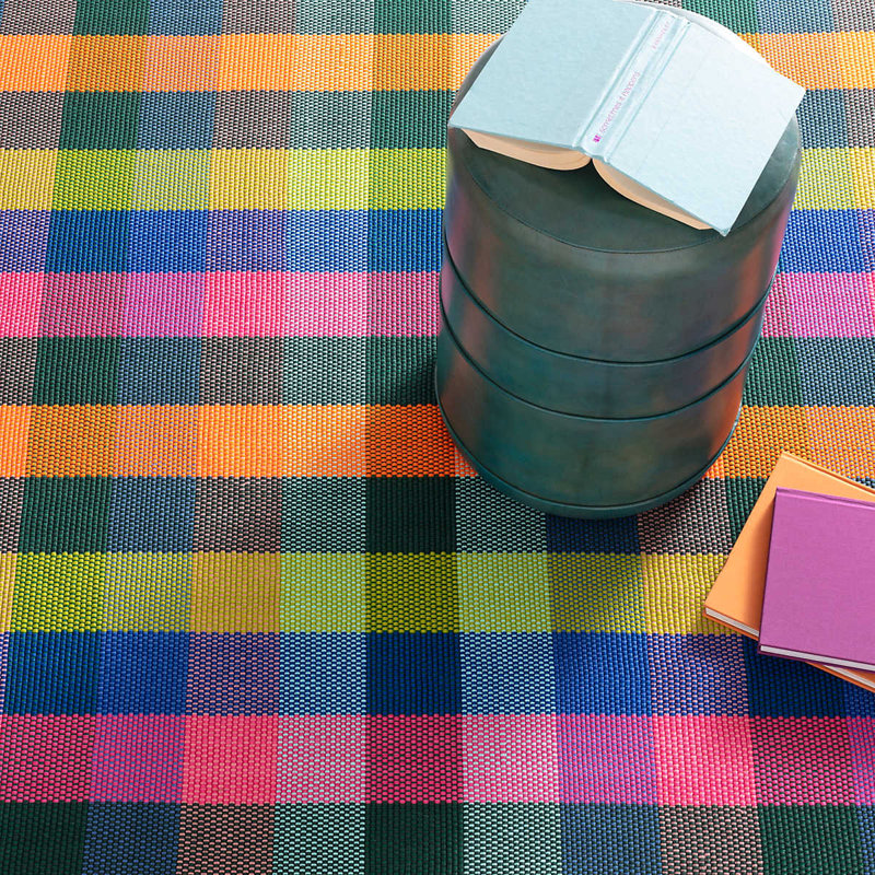 Happy Plaid Multi Handwoven Indoor/Outdoor Rug, Rectangle 3' x 5'