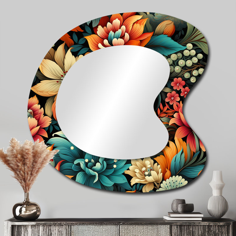 Fleurs Boho Dreams - miroir mural tropical moderne aux formes asymétriques, 33 po x 33 po