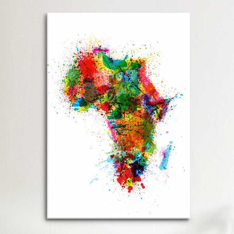 «Paint Splash Map of Afrique» par Michael Tompsett, impression sur toile, H 26 po x l 18 po x P 1,5 po, Toile avec cadre noir