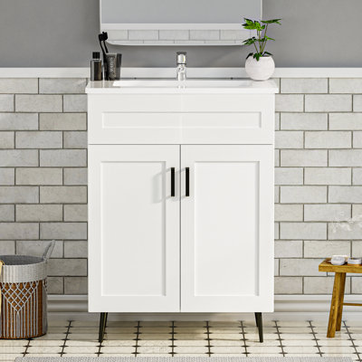 Ensemble de meuble-lavabo autoportant avec poignées en métal 24 po.