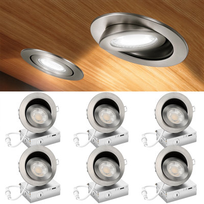 Éclairage encastré à cardan de 4 po, rotation à 350 ° et inclinaison de 90 °, éclairage encastré à intensité variable de 5 carats avec boîte en J (paquet de 6)