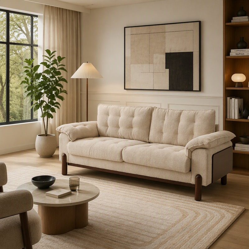 Canapé 3 places moderne rembourré Boucle, Beige