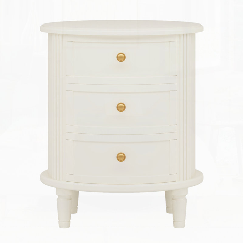 Oval Nightstand with 3 Drawers