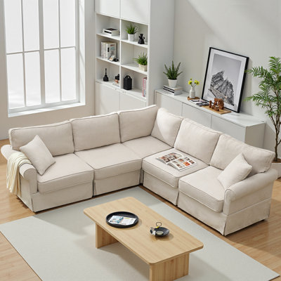 L Shaped Sectional Couch, Modular Corner Sofa 5 Seat Sectional Sofa For Living Room