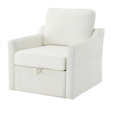 Fauteuil pivotant en chenille douce, fauteuil d'appoint confortable pour le salon. Chambre à coucher, salle d'attente de lecture, avec USB + chargeur de type C et pochette à livres, 1 PC, blanc