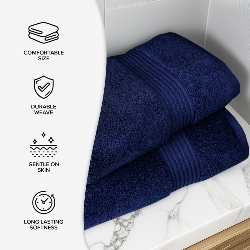 100% Cotton Midweight Bath Sheet, Bath Sheet - 2 Packs, Navy