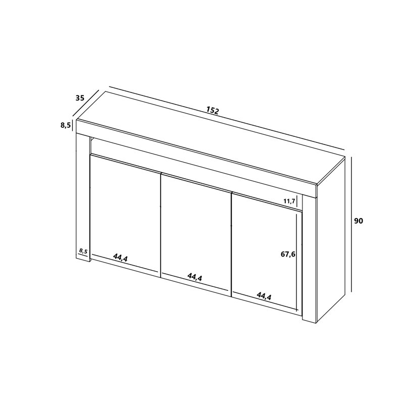 Dina 152cm Sideboard, White Matte/ Black High Gloss, No