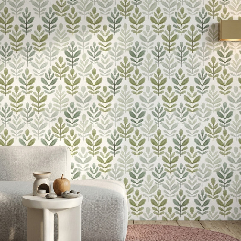 Papier peint blanc avec décoration murale minimaliste botanique, Peel and Stick