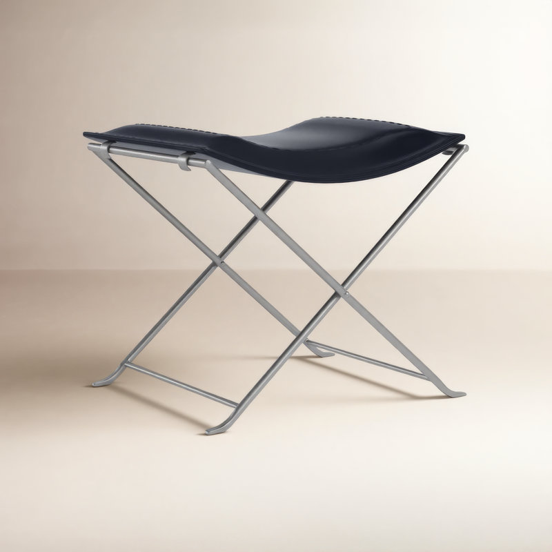 Leather Utility Stool, Black Genuine Leather