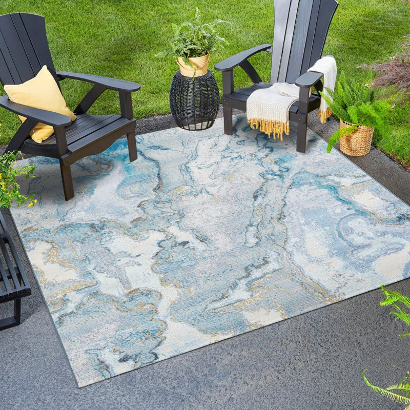 Keazia Washable Abstract Indoor / Outdoor Rug, Square 10'