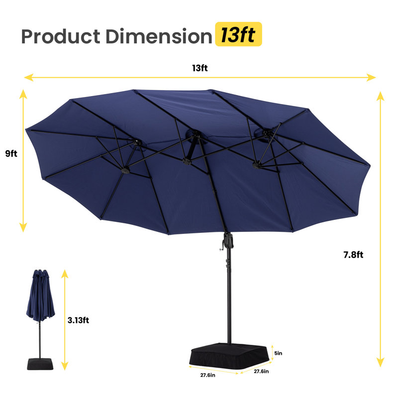 Parasol en porte-à-faux 13 pi avec base, Bleu