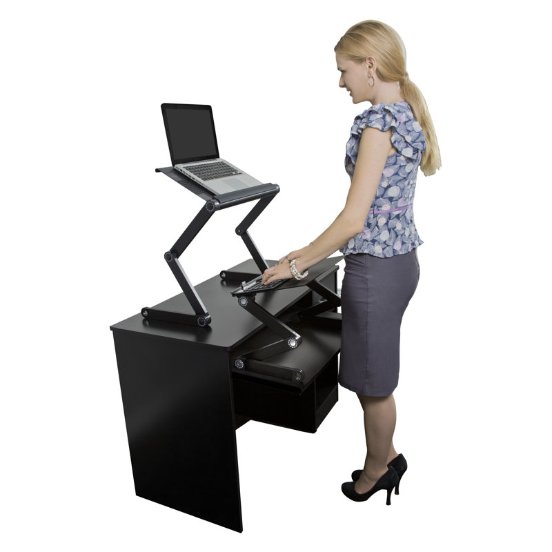 Uncaged Ergonomics WorkEZ Standing Desk Converter - Adjustable Laptop Riser with Keyboard Tray and Mouse Pad, Black