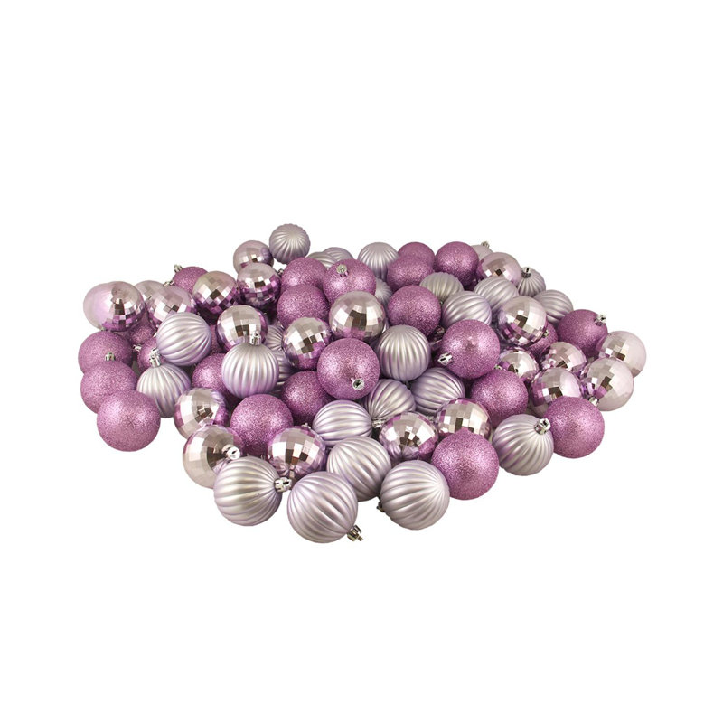 100 boules de Noël incassables à 3 finitions 100 po 2,5 po (60 mm), Mauve lavande