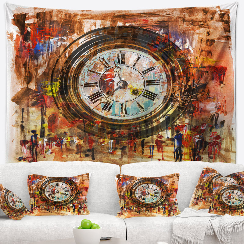 «Abstract People and Time», peinture acrylique, tapisserie, H 32 po x l 39 po