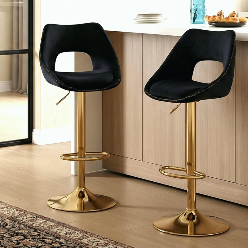 Bar Stools Velvet Modern Chic Swivel Upholstered Counter Stools with Hollow Backrest for Home, Black