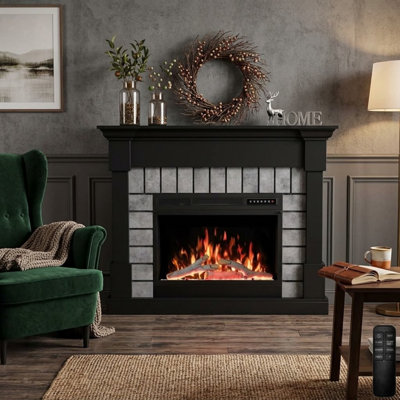 51" Wood Freestanding Fireplace TV Stand with 4 Flame & 12 Bed Colors, 5 Brightness/Speeds, Fits TVs up to 60", Includes Remote