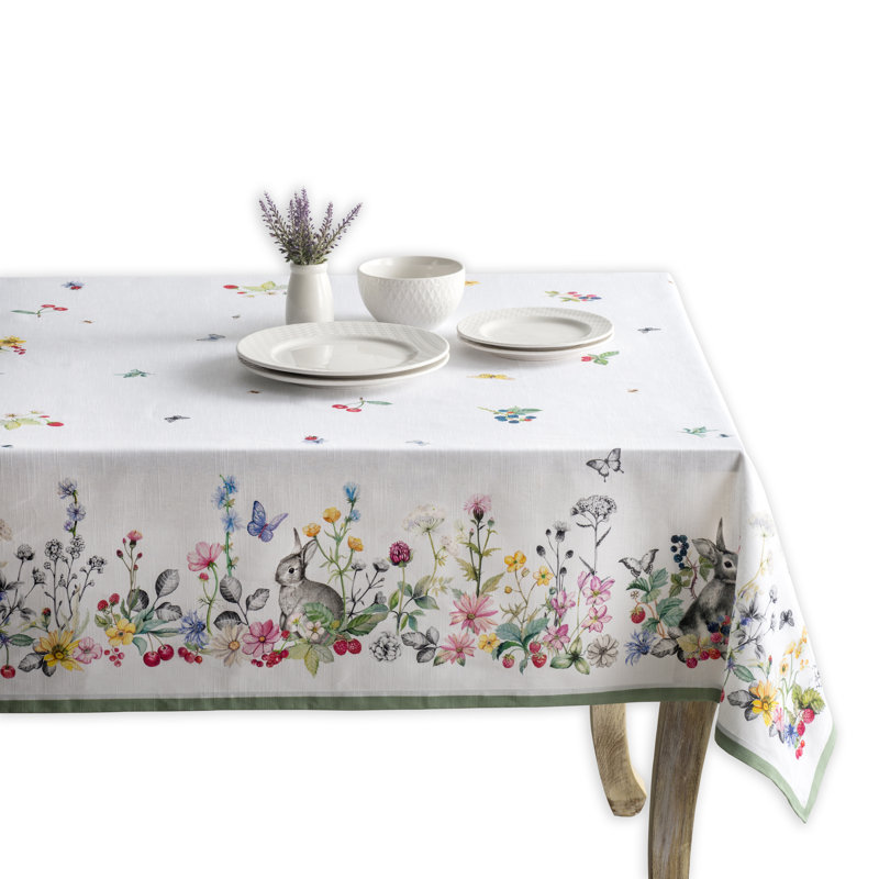 Floral 100% Cotton Easter Tablecloth, 108" L x 60" W