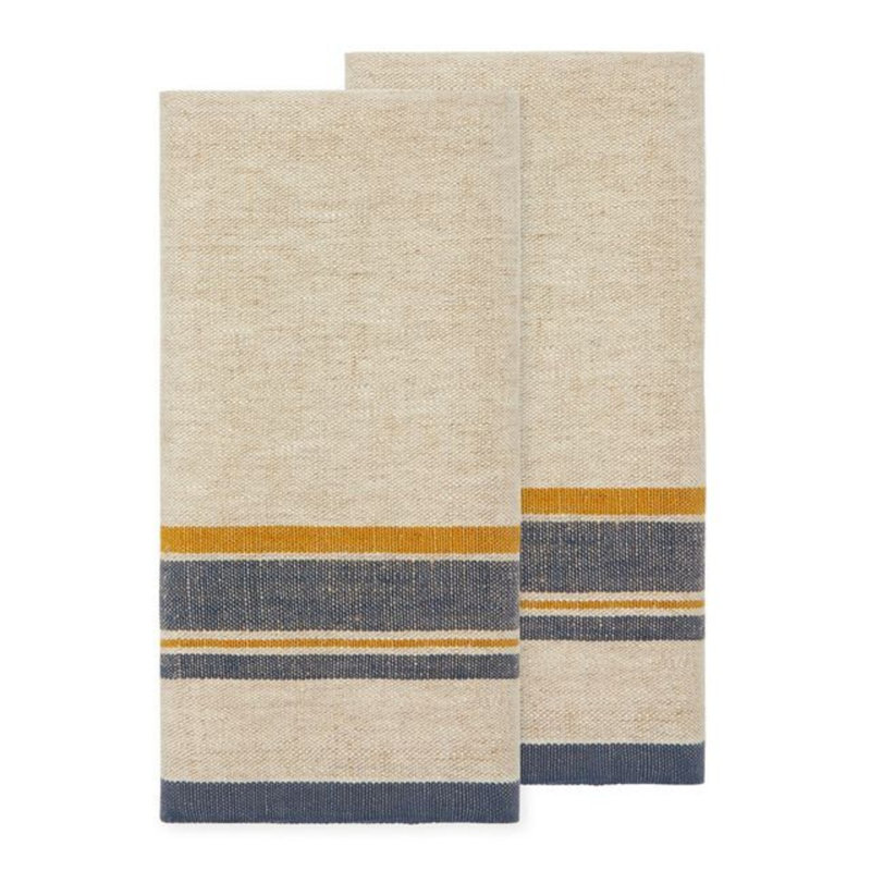 Camron Tea Towels, Natural/Blue