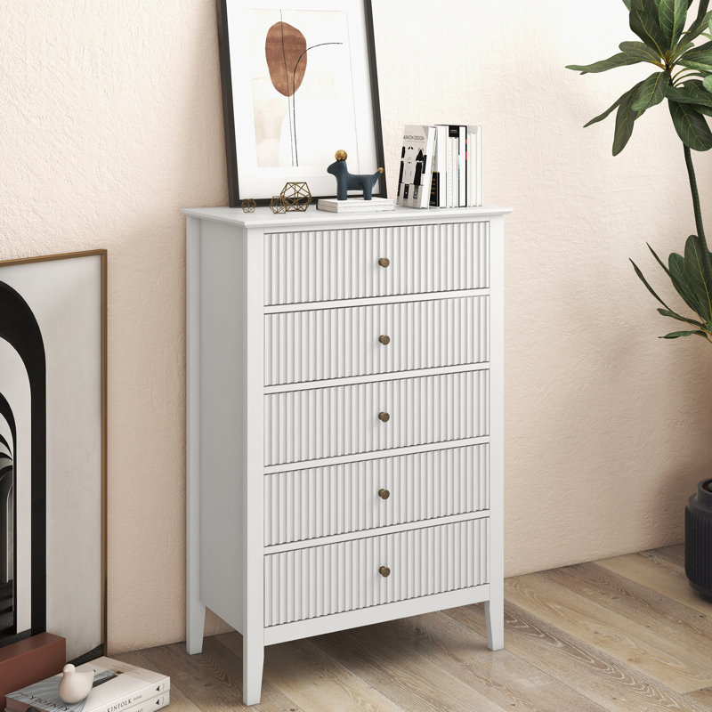 Commode blanche à 5 tiroirs avec rangement Amberrae