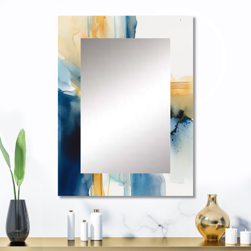 Blue and Gold Fusion IV - Fractals Unique Mirror, Blue Large Wall Mirror, Printed Metal Art, 32" x 24"