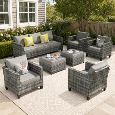 Ensemble de meubles de patio en osier / rotin pour 7 personnes Allcot, canapé d'extérieur avec coussins confortables