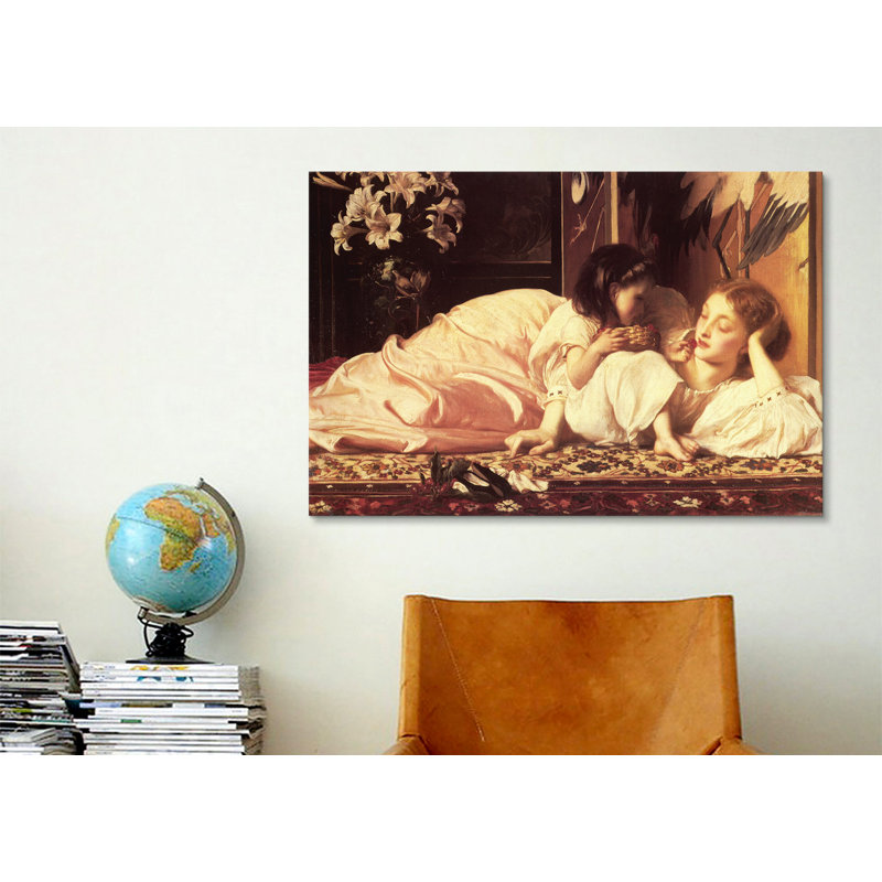 "mère et enfant" par frederick leighton, reproduction d’art sur toile, H 12 po x l 18 po x P 1,5 po, Papier avec cadre noir