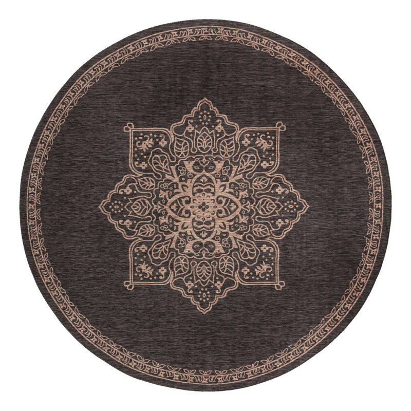 Tapis oriental beige / noir Cowgill, Rond 13 pi