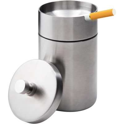Silver Stainless Steel Car Ashtray, With A Lid To Prevent Wind And Odors, Detachable And Portable To Fit Car Cup Holders.
