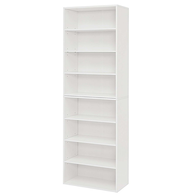 Bibliothèque en chêne naturel et blanc avec rangement ouvert, (8 tablettes) H 71 po x l 23,62 po x P 11,8 po 