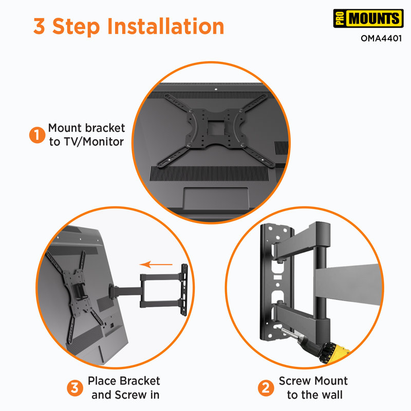 ProMounts Articulating/Full motion TV Wall Mount for 24"- 60" Screens, Holds up to 88 lbs.