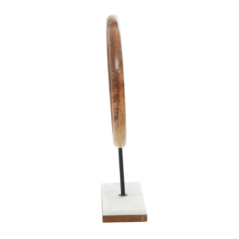 Constantino Mango Wood Circle Geometric Decorative Brown Sculpture with Marble Stand