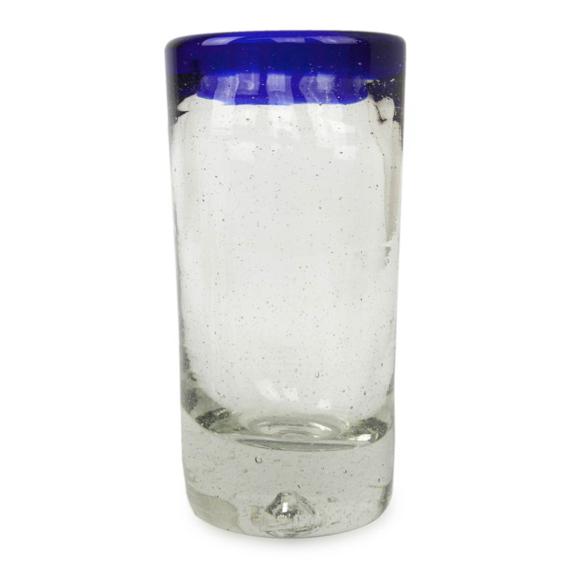 Handblown Shot Glasses Cobalt Blue Rim 