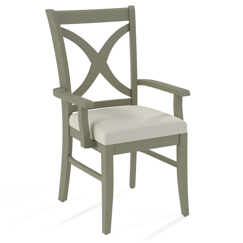 Hues Upholstered Arm Chair, Greystone Finish, White Performance Fabric; 0851-94