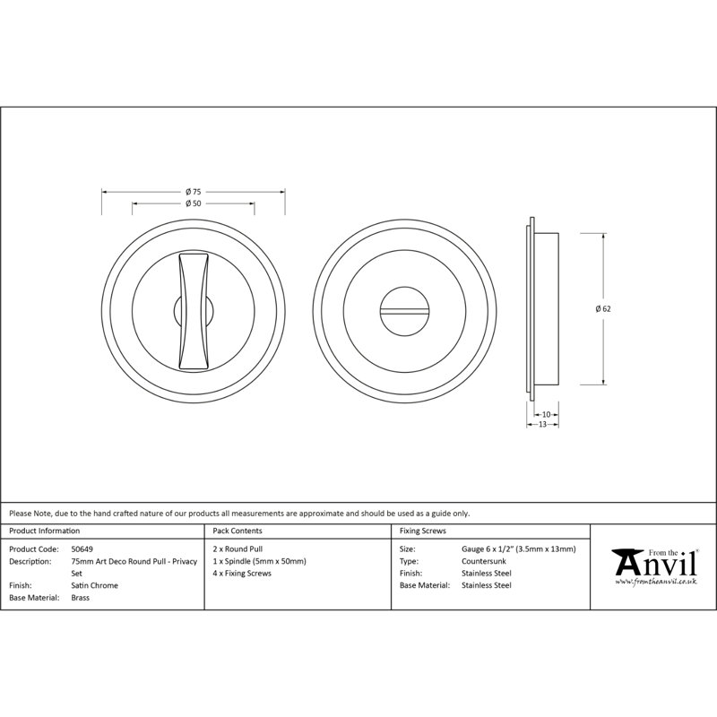 Door Accessory, 7.5cm H x 7.5cm W x 1.3cm D, Satin Chrome