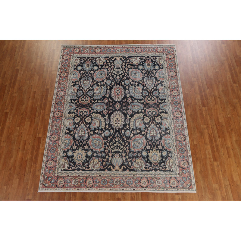 Tapis floral floral bleu marine noué à la main Ziegler