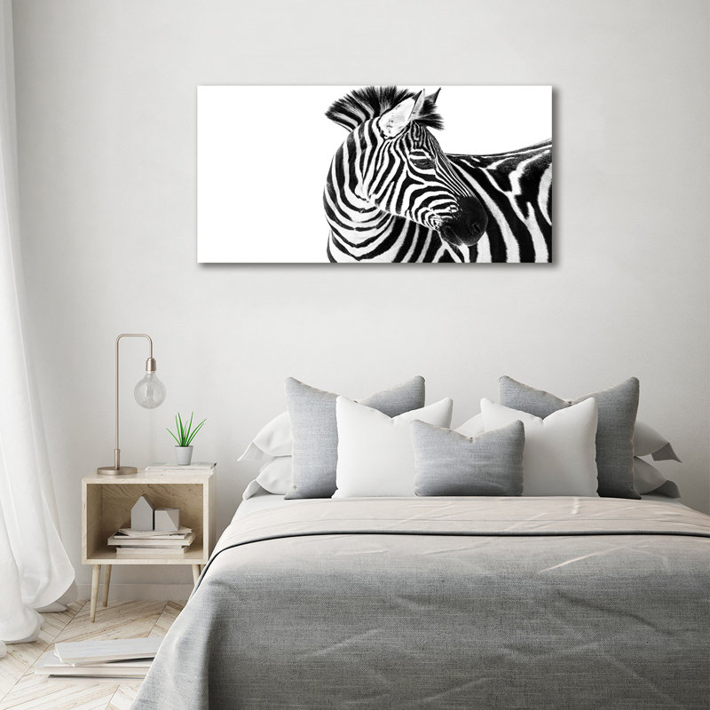 Zebra In The Snow - No Frame Print on Glass, Canvas, 70cm H x 140cm W x 2cm D