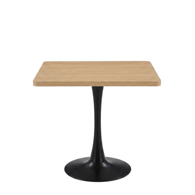 Mid-Century Modern Square Dining Table – 27.6" Pedestal Table With Thick Edge, Walnut Finish, Compact Bistro Table For Kitchen, Living Room & Small Spaces