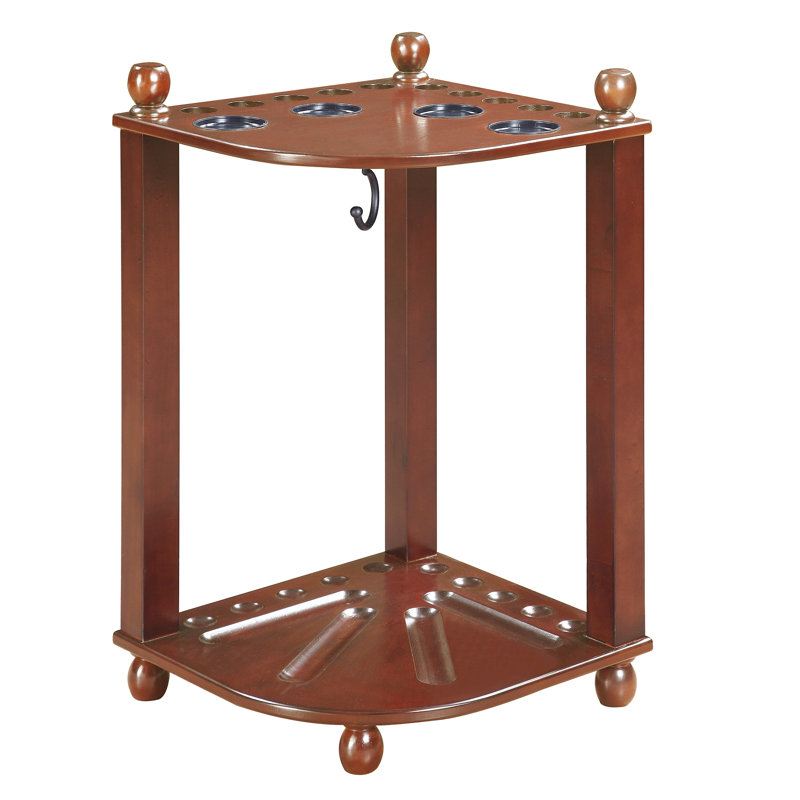Walnut Corner Floor Cue Rack with Drink Holders