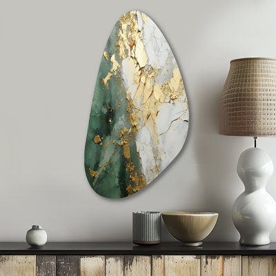 Gold And Green Paint Fusion - Abstract Painting Asymmetrical Metal Art, Modern Unique Shape Metal Print