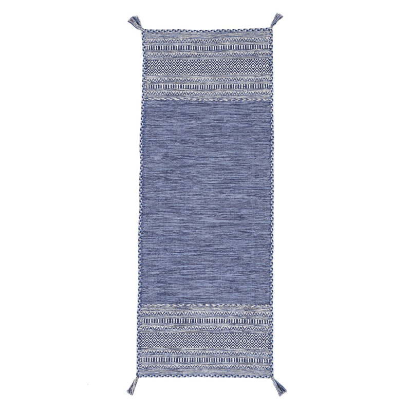 Azizi Striped Hand Woven Cotton Blue Rug, Runner 80 x 500cm