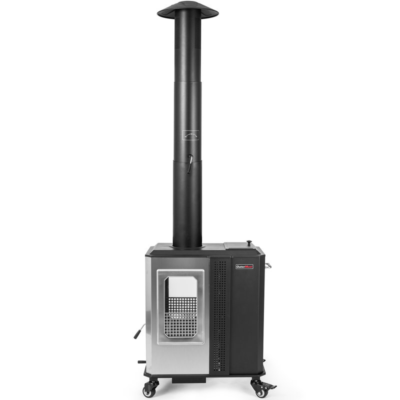 110,000 BTU Outdoor Wood Pellet Heater with 4 Caster wheels & 14LB Hopper, Premium Steel Chiminea with Glass Viewing Window for Patio, Backyard