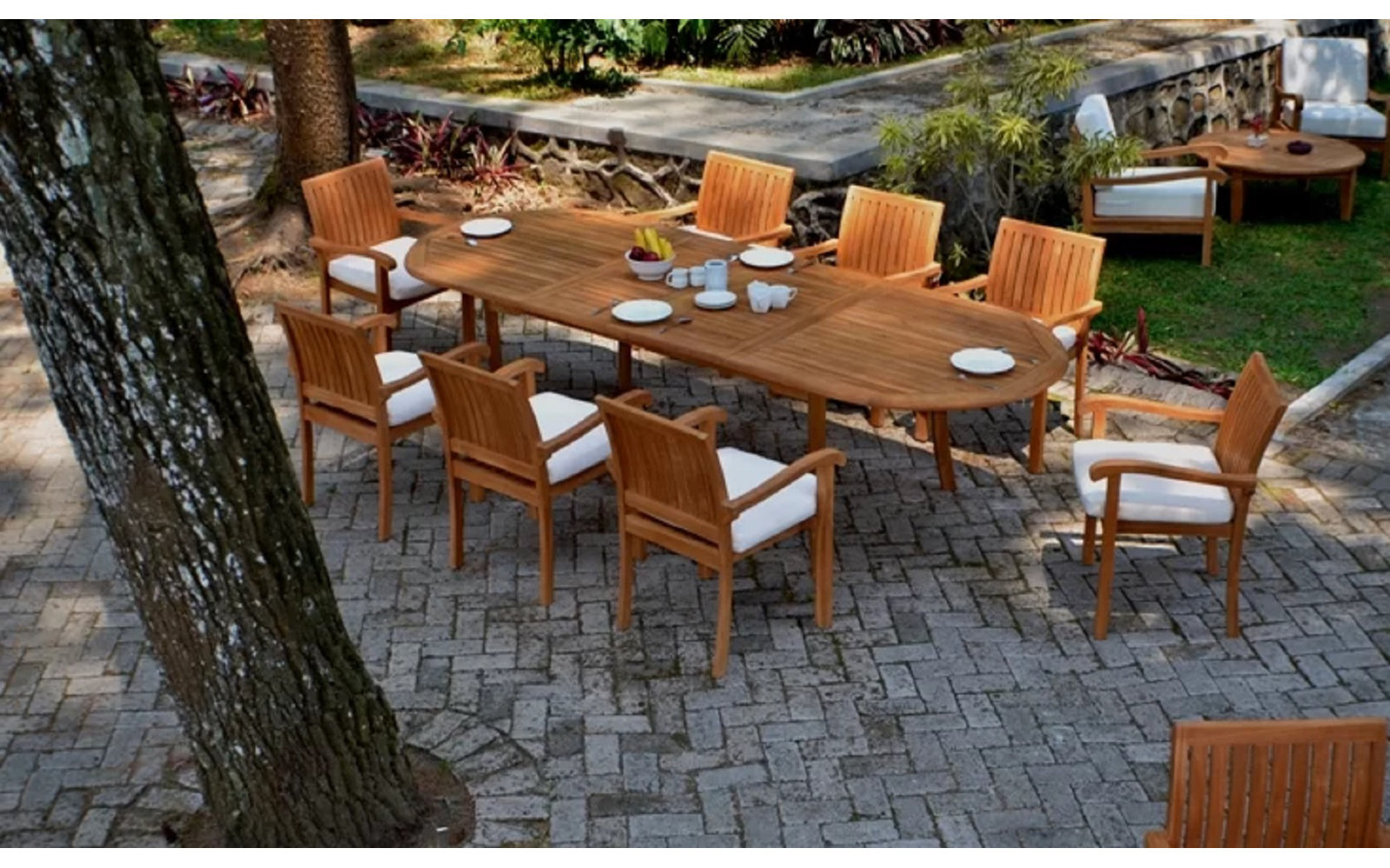 Teddy 118" Teak Patio Dining Set, 30.5" H x 94" L x 40" W